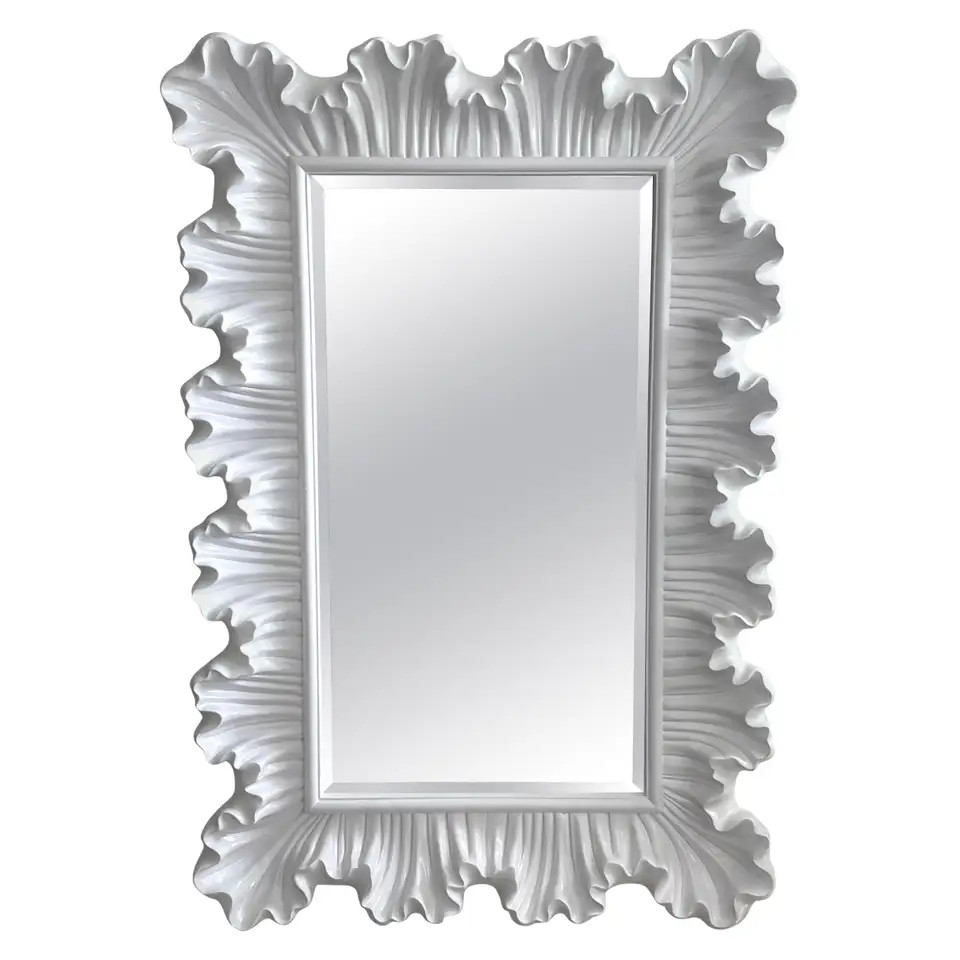 Modern White Lacquered Scalloped Rectangular Mirror | 1stDibs