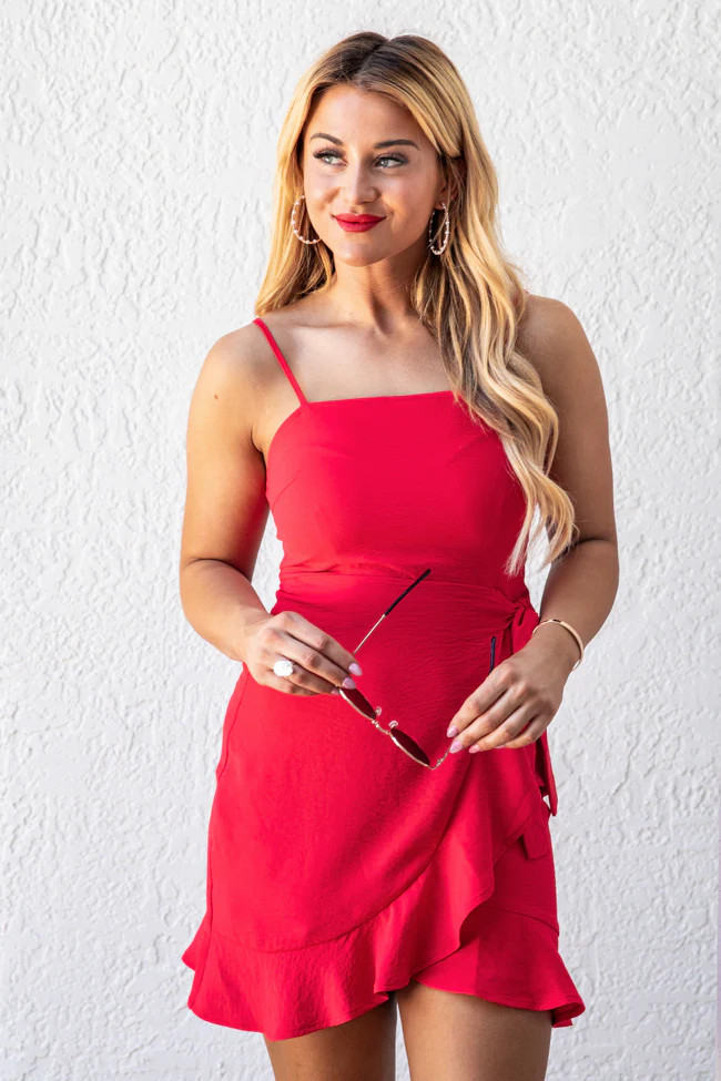 You Wrap Me Up Red Wrap Mini Dress | Pink Lily