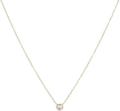 Simple Gold Diamond Necklace: 18K Gold Plated Dainty Diamond Pendant Necklace Sparkly - Single CZ... | Amazon (US)