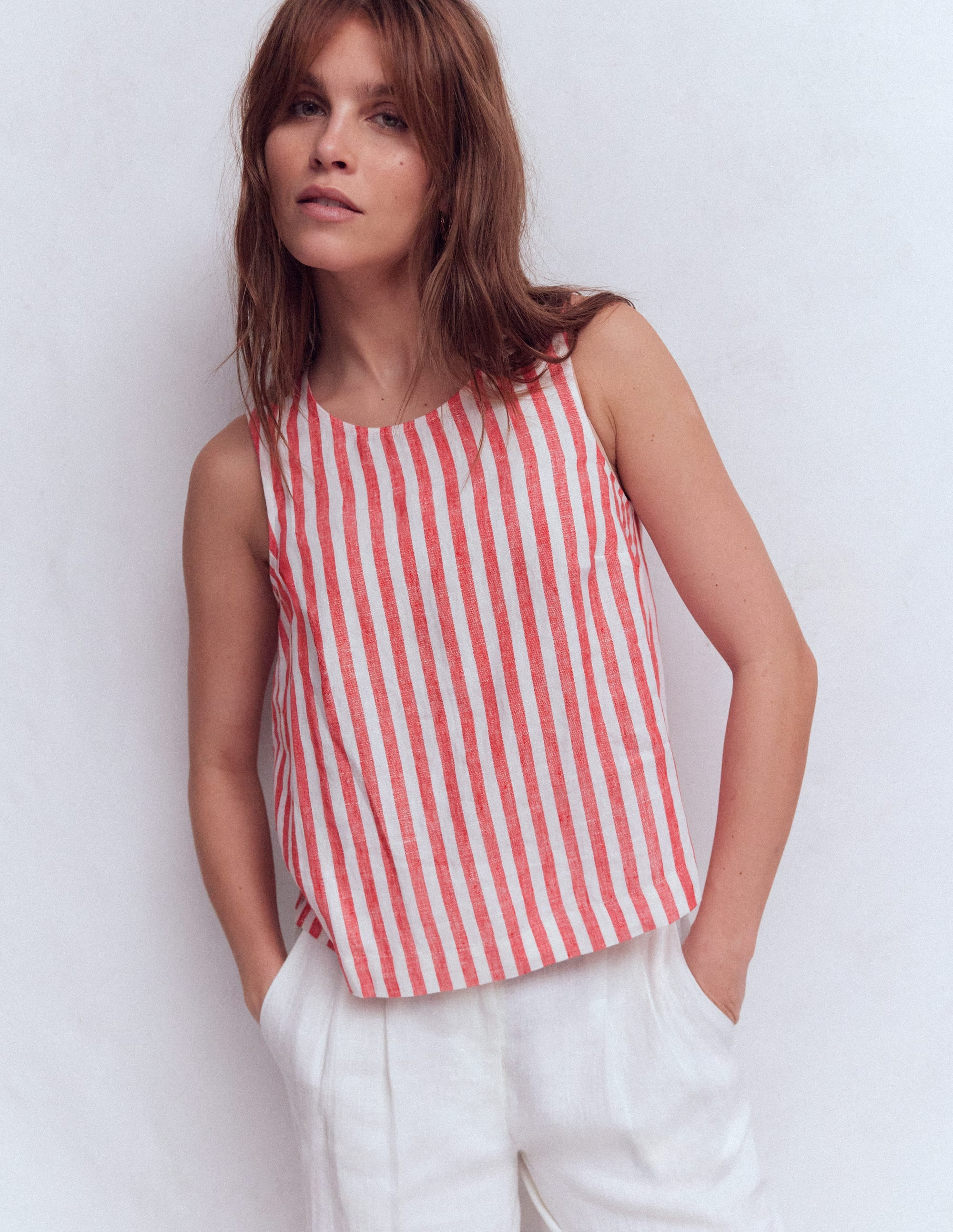 Sofia Linen Top-Bright Cherry Stripe | Boden (US)