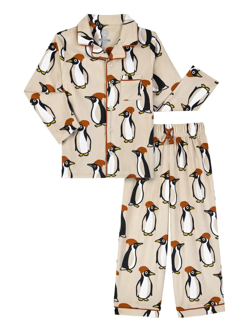 Wonder Nation Boys Long Sleeve Button Front Pajama Top and Pants Set, 2-Piece, Sizes 4-18 | Walmart (US)
