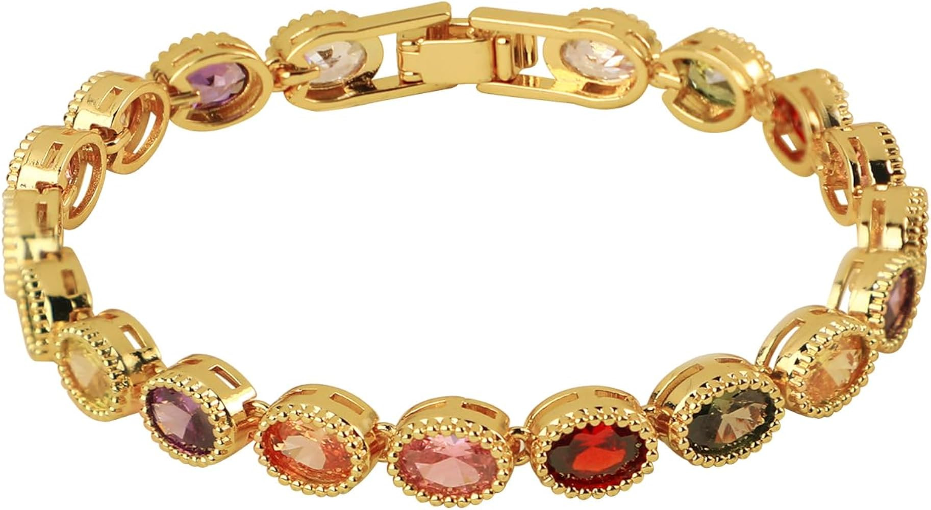 XZE Colored Cubic Zirconia Tennis Bracelet for Women14K Yellow Gold Plated Cubic Zirconia Rainbow... | Amazon (US)