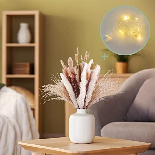 18" Dried Pampas Grass - Shinning Natural Dried Grass Fluffy Bunny Tails, Palm Leaf, 15Pcs White Pam | Amazon (US)