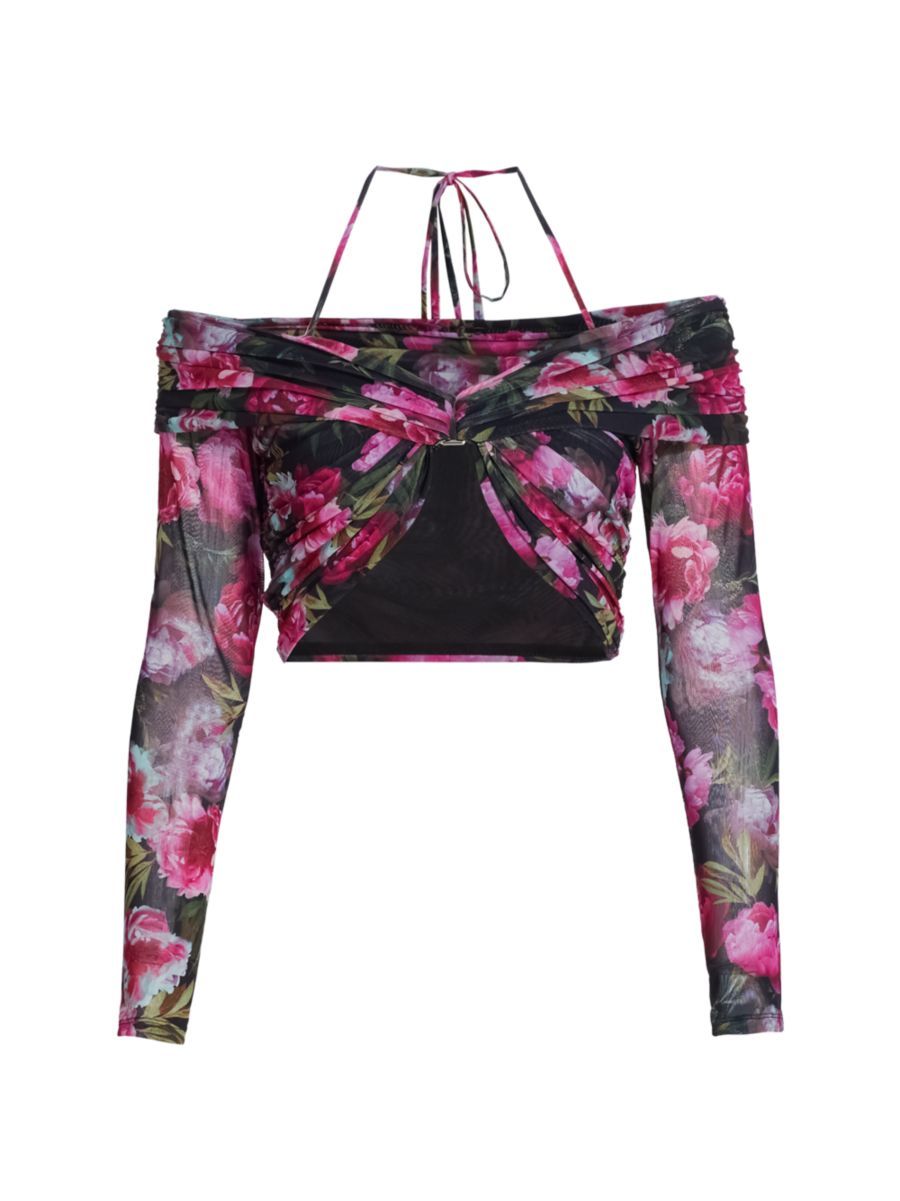 Rosalia Floral Mesh Cropped Top | Saks Fifth Avenue