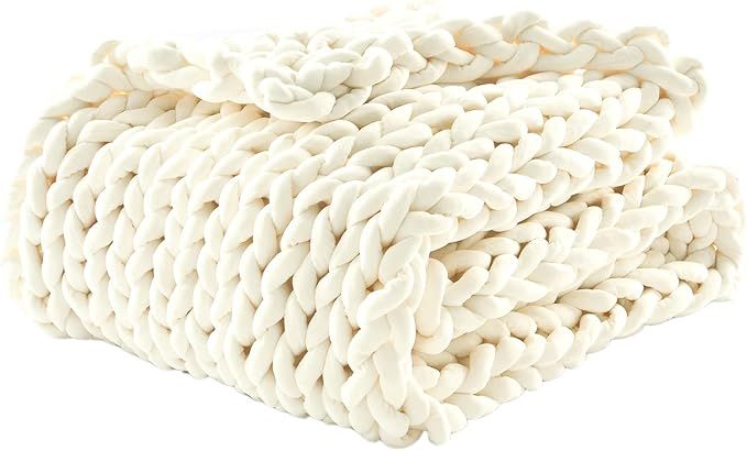 Chunky Knitted Weighted Blanket, Hand Made Chunky Knit Weighted Throw Blanket for Sleep, Stress o... | Amazon (US)