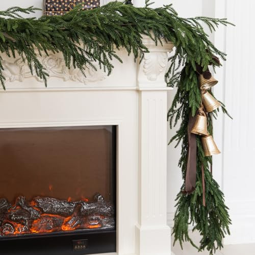 MISSPIN 9FT Artificial Norfolk Pine Garlands, Real Touch Winter Pine Garland, Green Artificial Greenery Garland for Table, Mantle, Wall, Indoor, Outdoor Christmas Decorations (Dark Green) | Amazon (US)