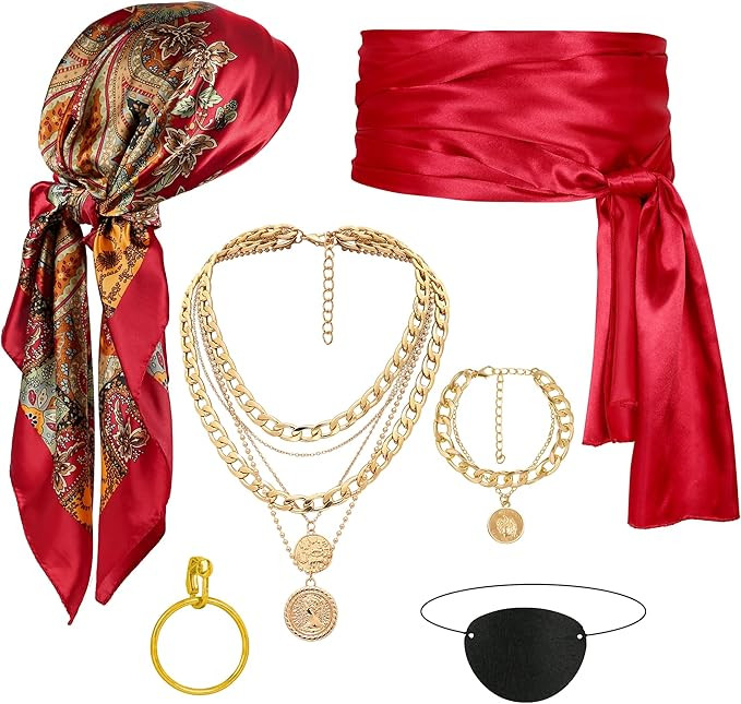 CICOCI Men Pirate Costume Accessories Set for Women: Pirate Hat, Head Scarf, Sash, Belt, Dress Ac... | Amazon (US)