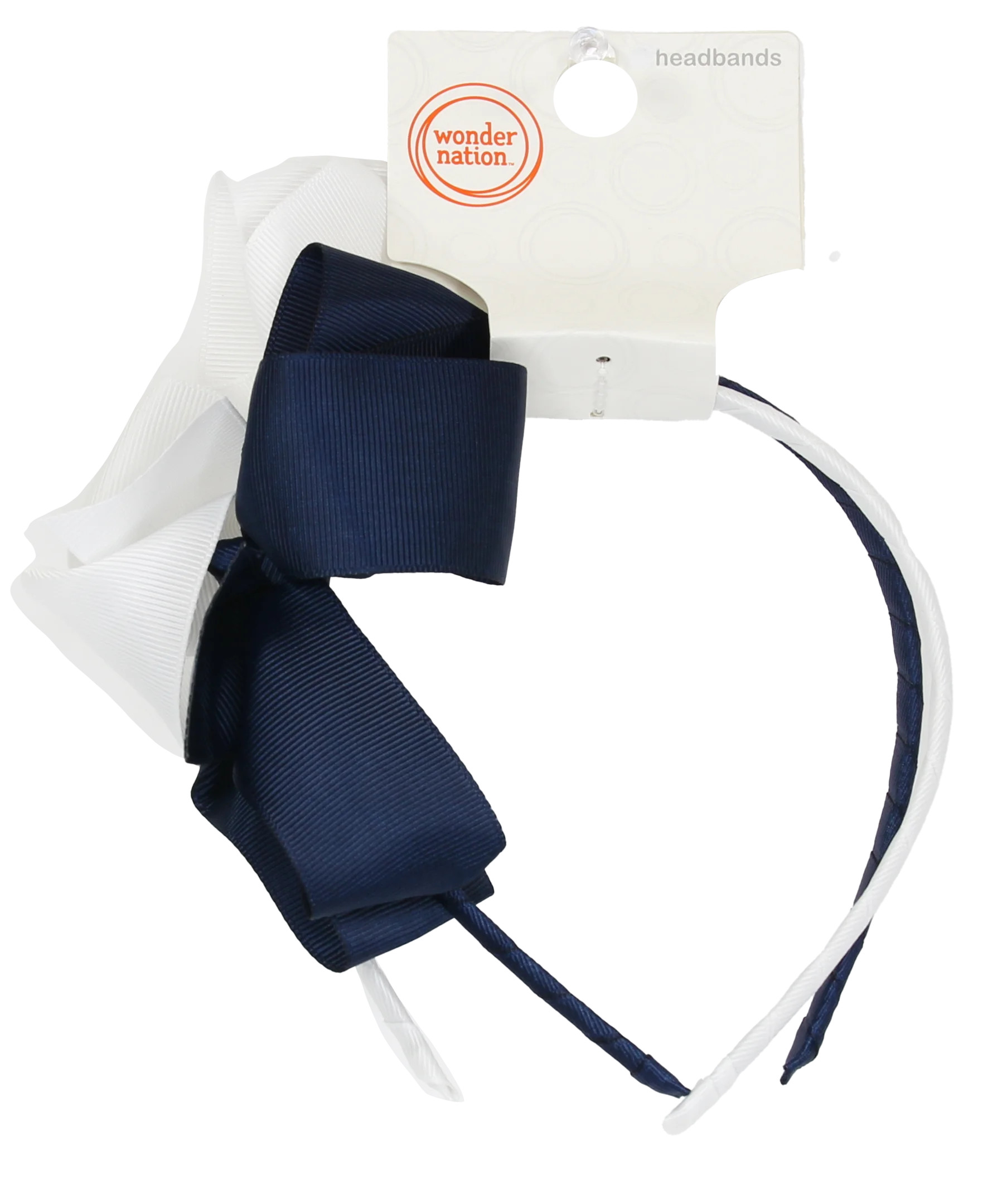 Wonder Nation Girls Grosgrain Bow Headbands, 2-Pack, Navy/White | Walmart (US)