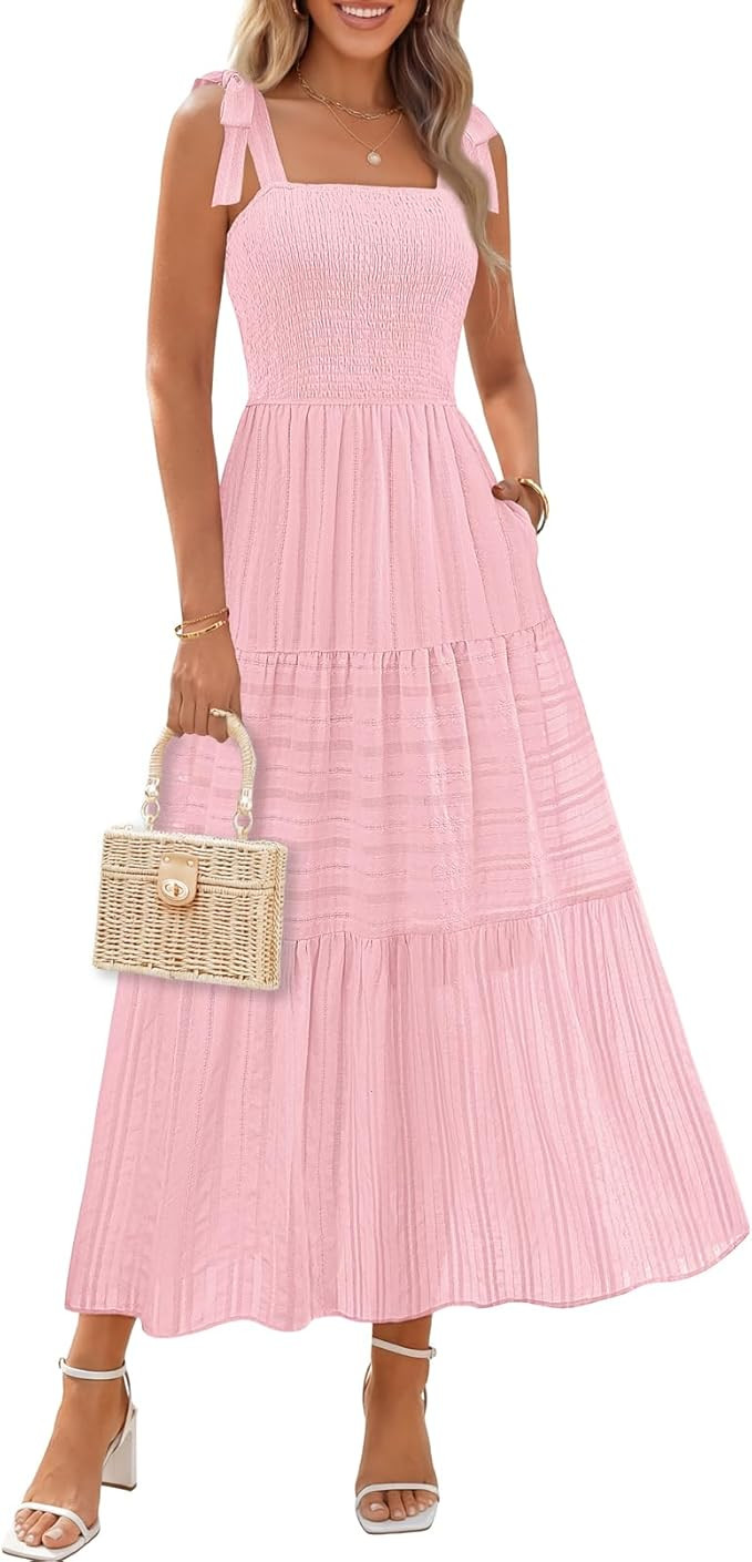 MEROKEETY Women's 2026 Summer Boho Midi Maxi Dress Beach Vacation Casual Sleeveless Smocked A Lin... | Amazon (US)