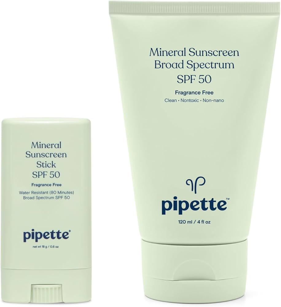 Pipette 100% Mineral Sunscreen Lotion + Stick Duo, Clean, Broad Spectrum with Non-Nano Zinc Oxide... | Amazon (US)