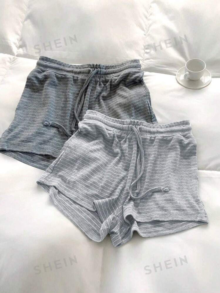 SHEIN EZwear 2pcs Women's Casual Striped Pattern Comfortable Shorts For Summer | SHEIN USA | SHEIN