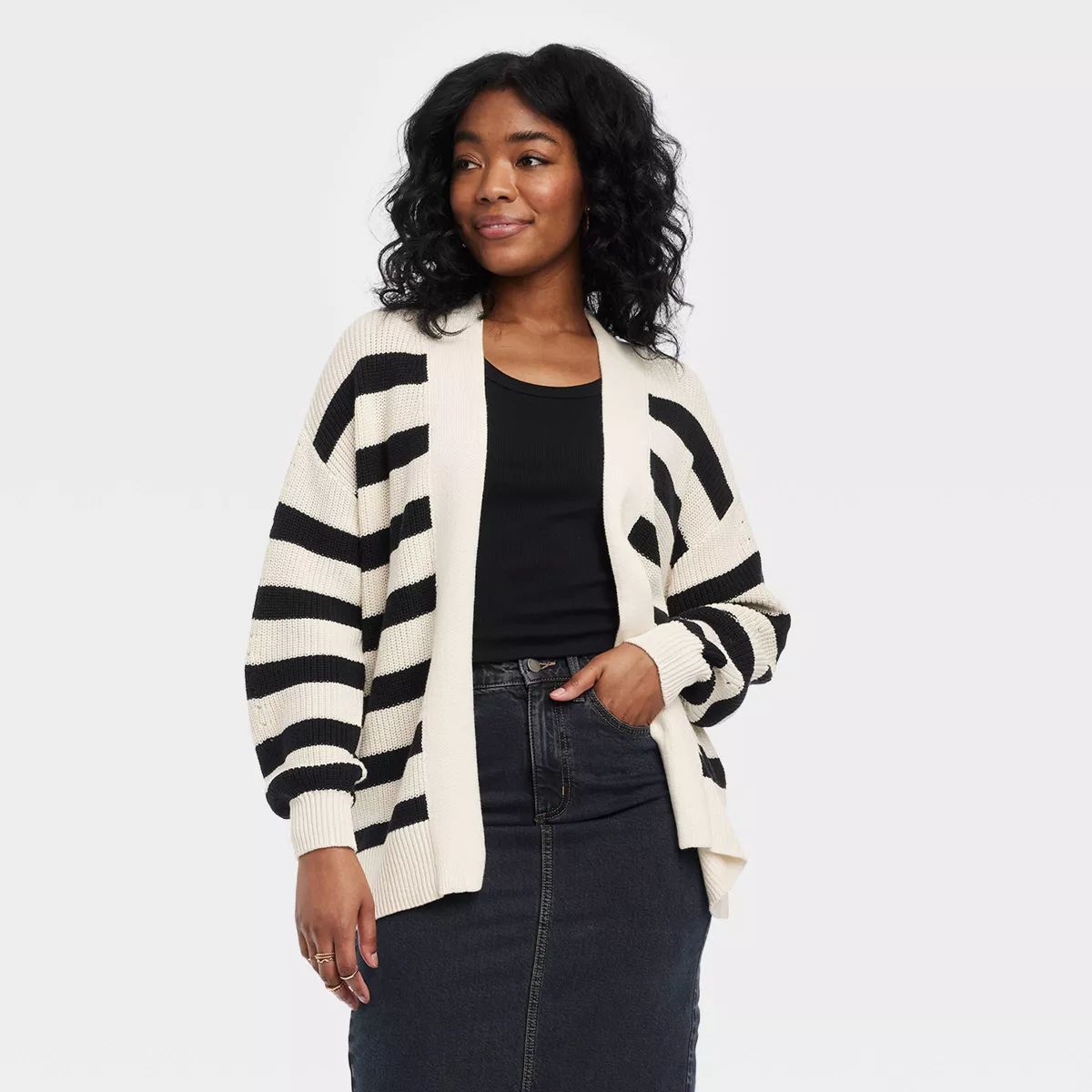 Women's Open-Front Cardigan - Universal Thread™ Black Striped XS | Target