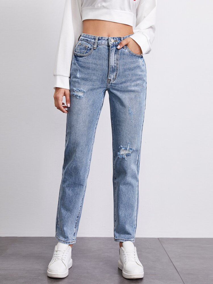 High-Waisted Ripped Mom Jeans | SHEIN