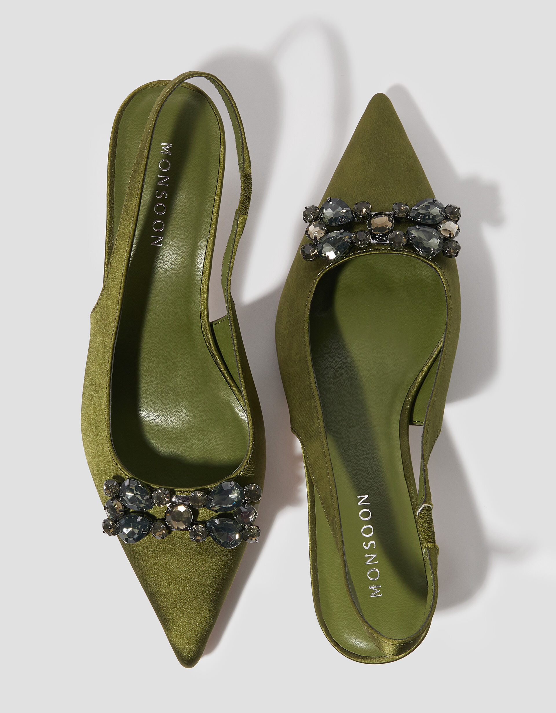 Tara Embellished Slingback Kitten Heels Green | Monsoon (UK)