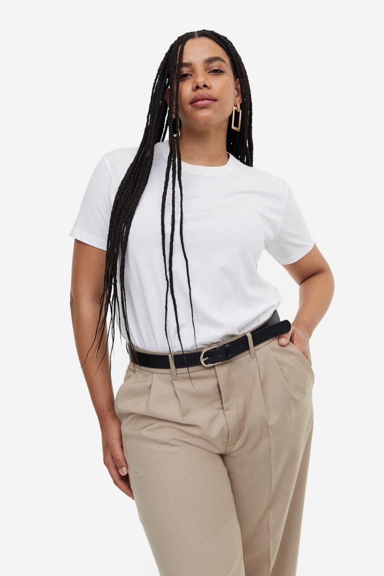 Cotton T-shirt | White Top Tops | HM top Outfit | Spring 2023 Outfits | Spring Fashion | H&M (US + CA)