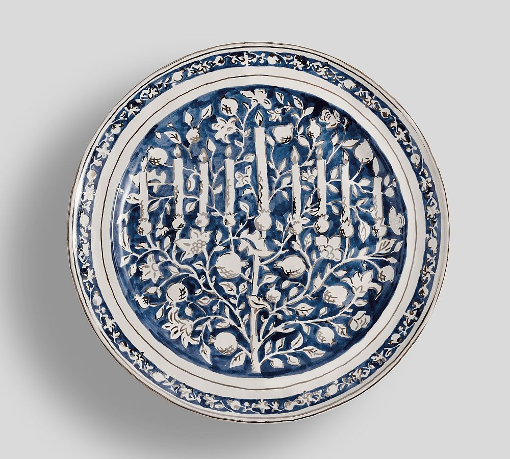 Hanukkah Botanical Stoneware Salad Plates, Set of 4 - Blue/White | Pottery Barn (US)