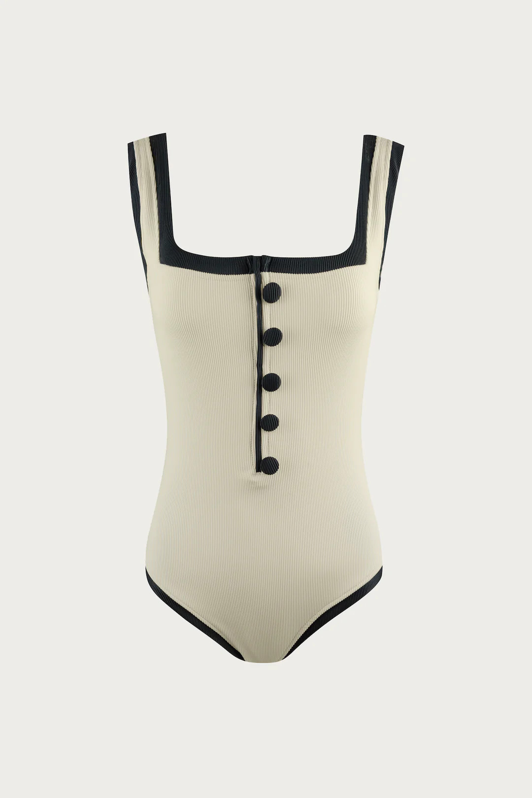 The Grace Tank One Piece (Ribbed Cream/Black) | SAME