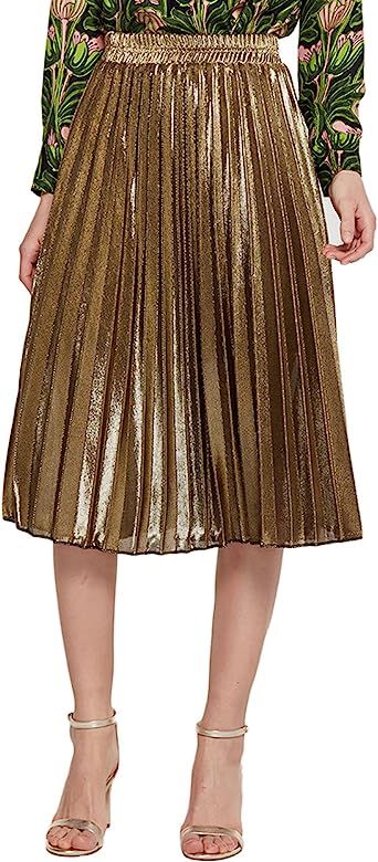 Women's Premium Metallic Shiny Shimmer Accordion Pleated Long Maxi Skirt | Amazon (US)