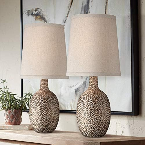 Chalane Modern Farmhouse Accent Table Lamps 23.5" High Set of 2 Hammered Antique Bronze Natural L... | Amazon (US)