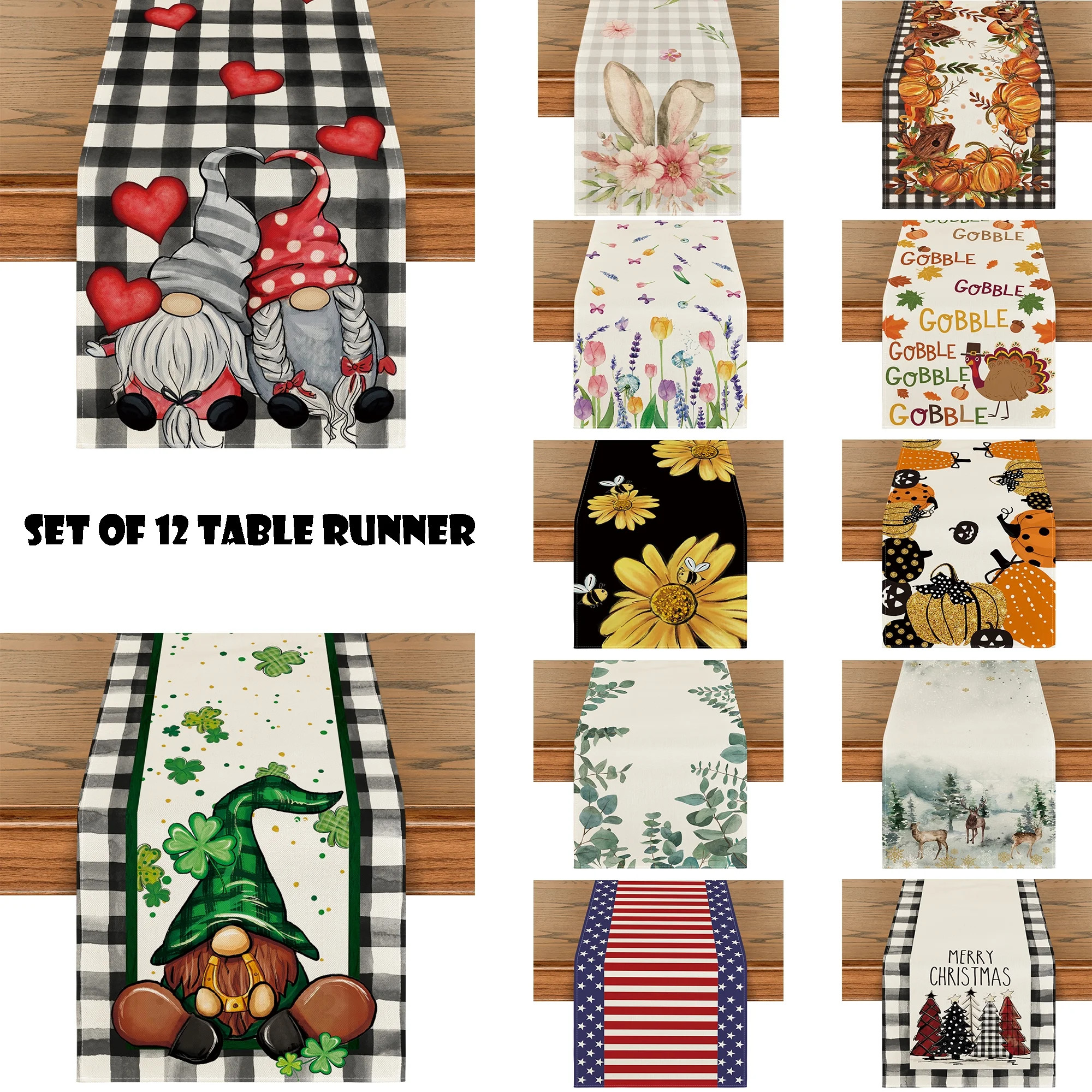 Smile All Seasons Seasonal Decorative Set of 12 Table Runner for Dining Table 13 x 72 Inch, Farmh... | Walmart (US)