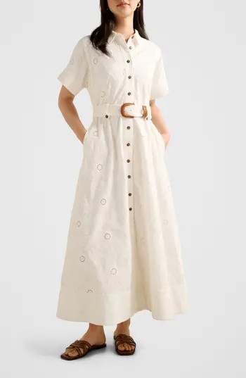 Ever New Valeria Broderie Cotton Maxi Shirtdress in Porcelain at Nordstrom Rack, Size 6 | Nordstrom Rack