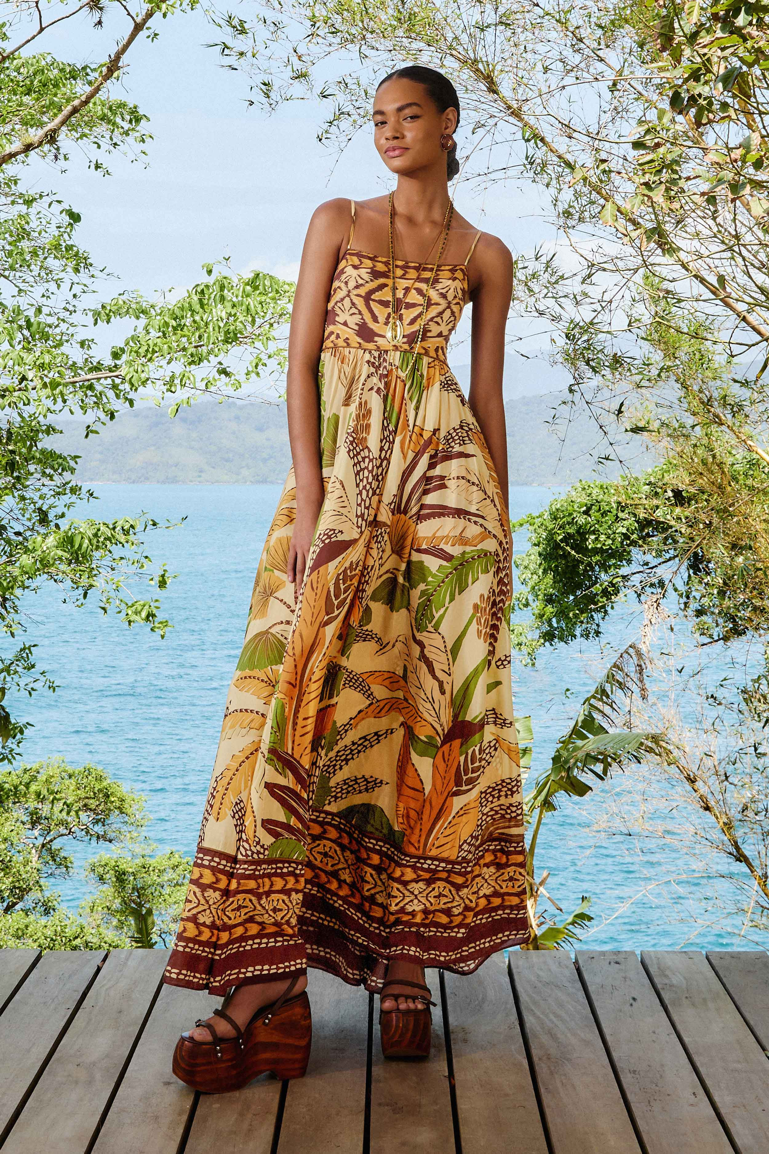 Sand Foliage Sketch Maxi Dress | FarmRio (US)