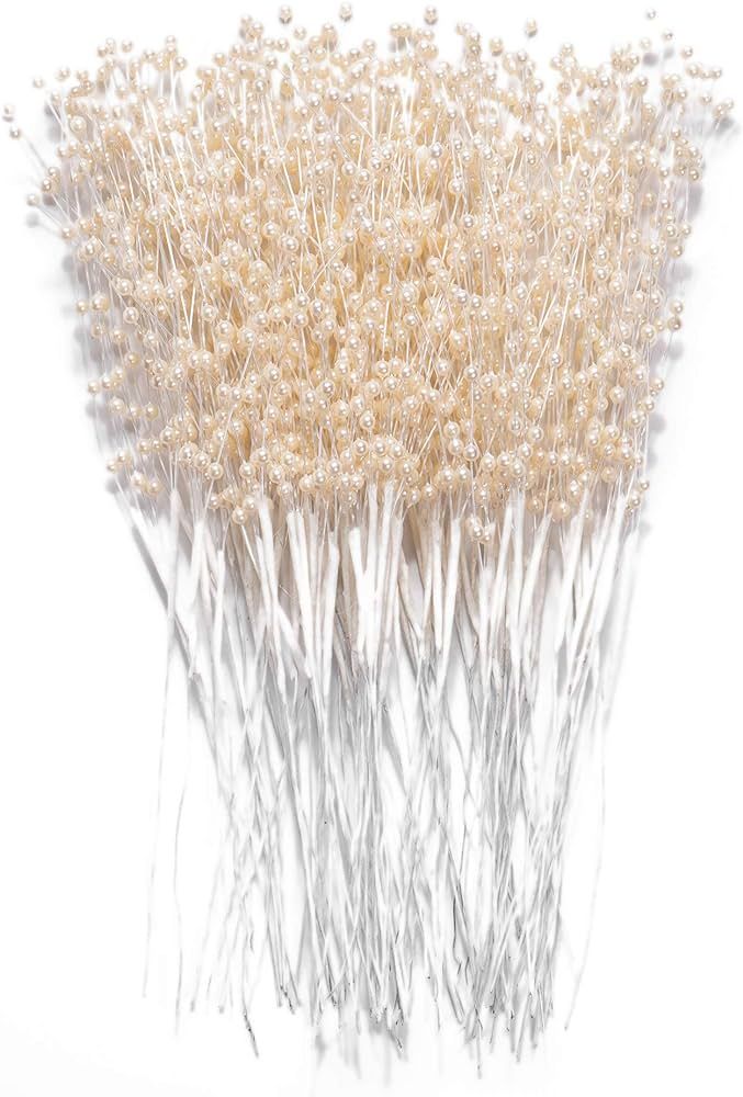 ZJJZGYXINTAI 60 Pieces Pearl Stick Stems Bouquets, 4mm Bead String Garland Beaded Spray Filler Fl... | Amazon (US)