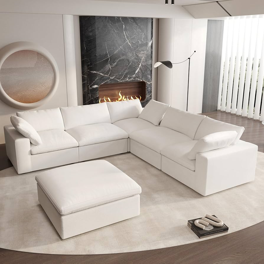 Cloud Couch Modular Sectional Sofa,160.6" Down Filled Couch with Storage Ottoman,Modern V Shaped ... | Amazon (US)