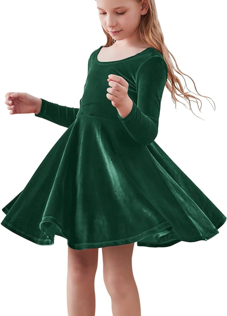 Amazon.com: SISIDOLLS Toddler Girls Velvet Twirl Dresses Long Sleeve Swing A-Line Twirly Skater D... | Amazon (US)