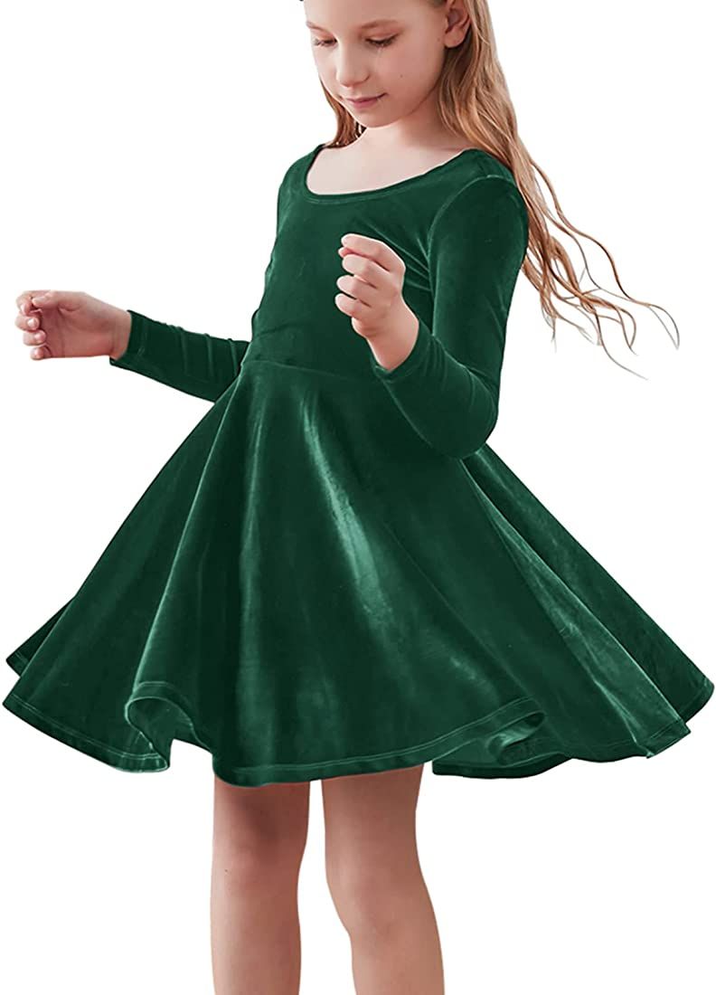 SISIDOLLS Toddler Girls Velvet Twirl Dresses Long Sleeve Swing A-Line Twirly Skater Dress | Amazon (US)