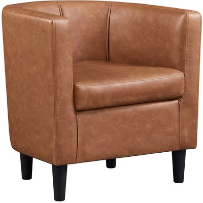 Yaheetech Faux Leather Upholstered Accent Chair Barrel Chairs, Brown | Target