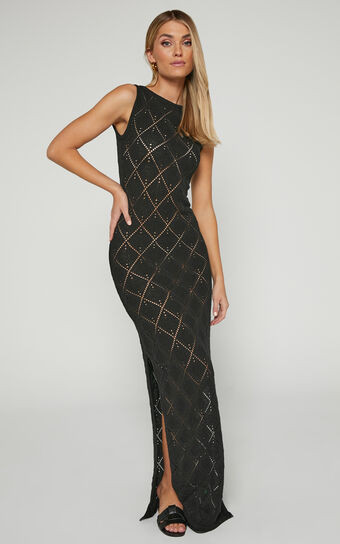 Marissa Maxi Dress - Sleeveless Diamond Knitted Dress in Black | Showpo (ANZ)