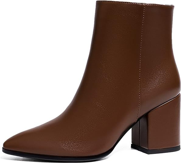 IDIFU Women Dress Ankle Boot with Low Chunky Heel Pointed Toe Side Zipper Bootie Shoe for Women O... | Amazon (US)