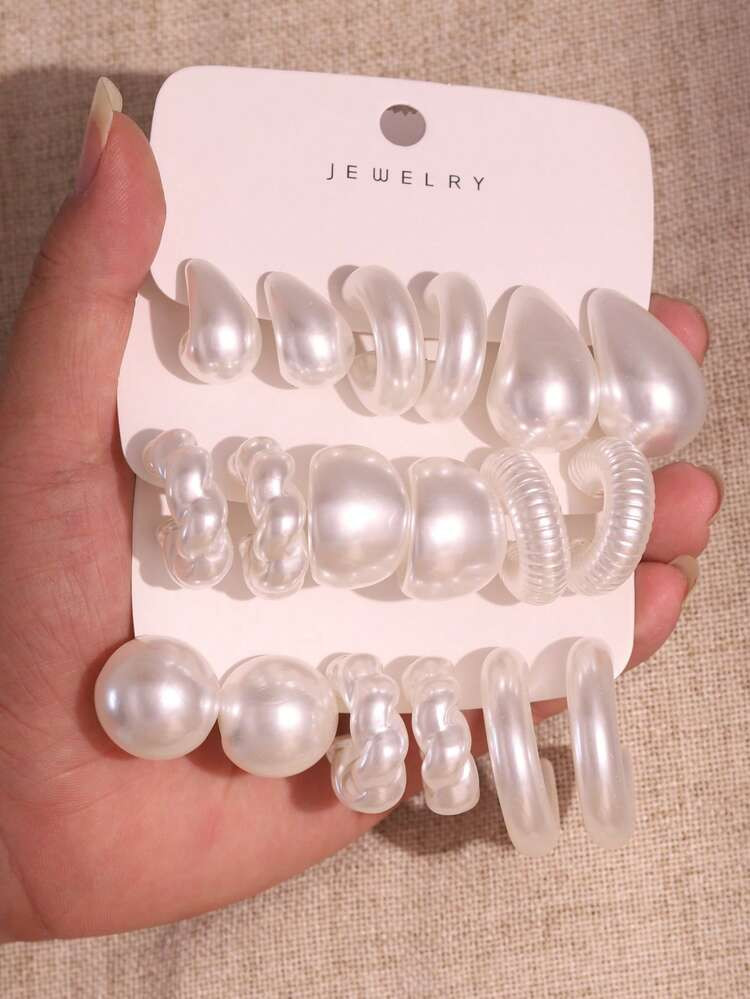 2-6-12-18pcs/Set Fashion Earring Set, CCB Material C-Shaped Hoop Earrings And Water Drop Stud Earrings Set, Suitable For Women's Daily Wear | SHEIN
