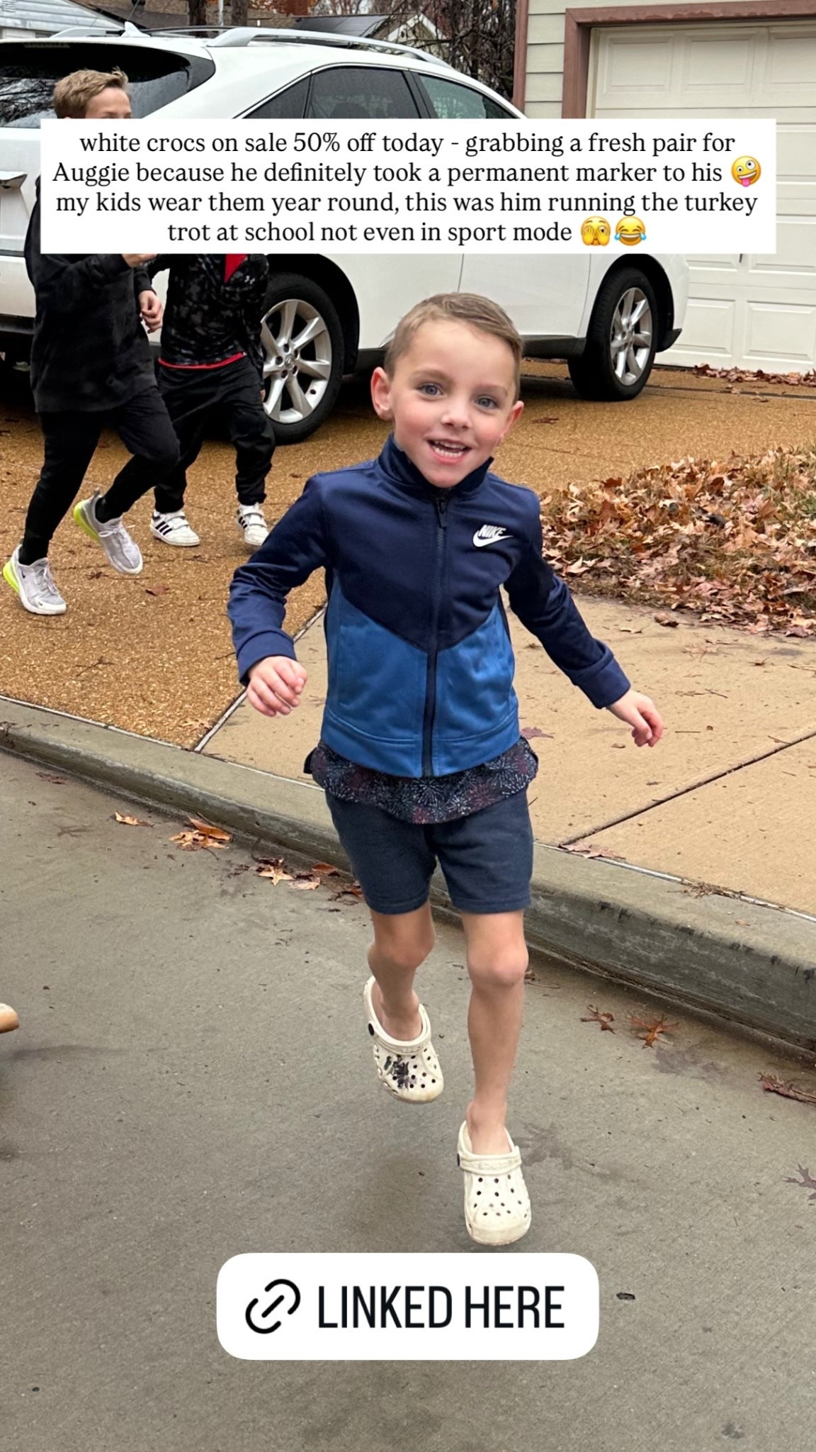 white crocs on sale 50% off today - grabbing a fresh pair for Auggie because he definitely took a permanent marker to his 🤪 my kids wear them year round, this was him running the turkey trot at school not even in sport mode 🫣😂

#LTKGiftGuide #LTKKids #LTKHoliday