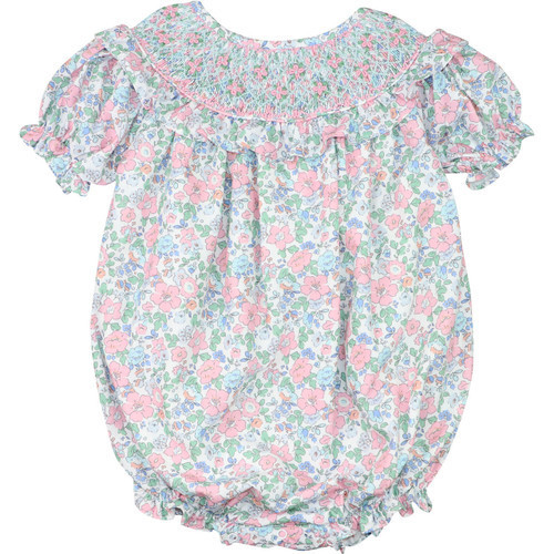 Pink And Blue Liberty Floral Smocked Ruffle Bubble  - Shipping Early March | Cecil and Lou
