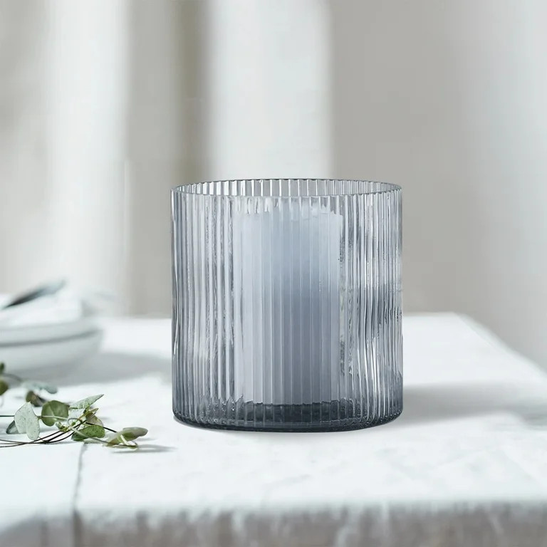 Better Homes & Gardens Blue Glass Ribbed Hurricane Candle Holder, 5", Medium, Living Room | Walmart (US)