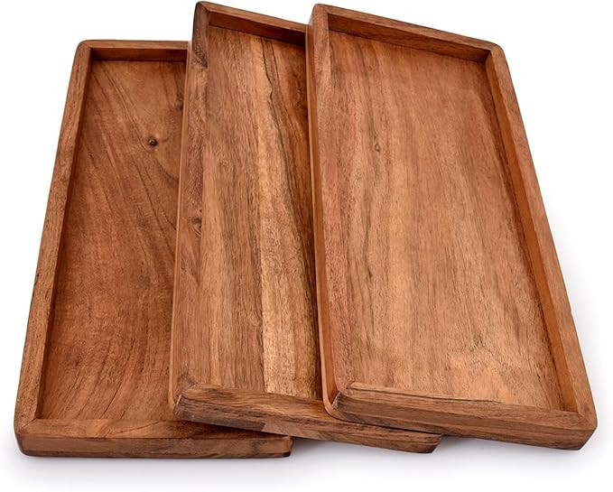 Acacia Wood Rectangular Wooden Platters for Home Decor, Food, Vegetables, Fruit, Charcuterie, App... | Amazon (US)