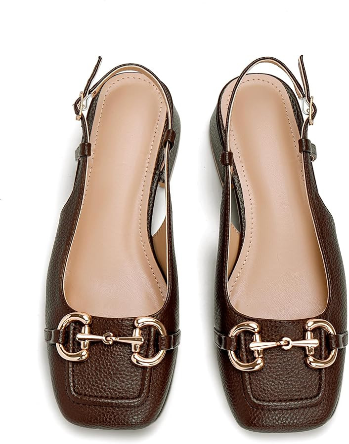 Slingback Mary Jane Heels for Women Low Block Heel Closed Square Toe Pump Shoes Heels Classic Dai... | Amazon (US)