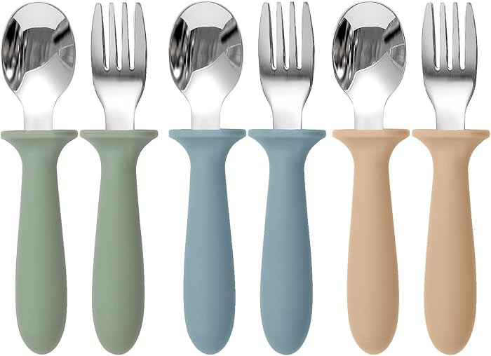 Toddler Utensils, 6 Pack kids Silverware Set with Silicone Handle, 18/8 Stainless Steel Children ... | Amazon (US)