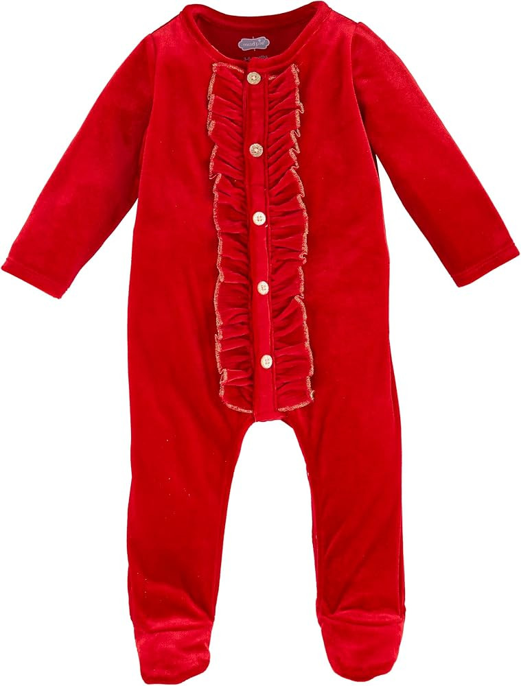 Mud Pie Girl's Baby Red Velour Sleeper | Amazon (US)
