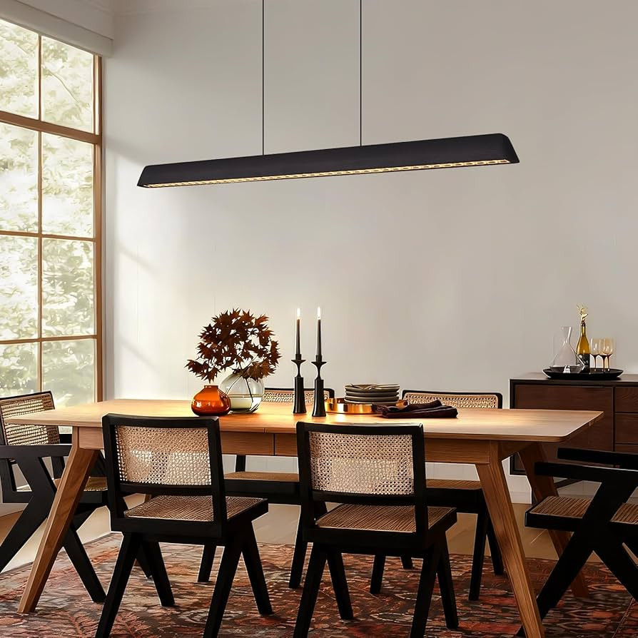 Wood Linear Pendant Light, Dimmable Kitchen Island Lighting with Remote, 30W LED Island Lights fo... | Amazon (US)