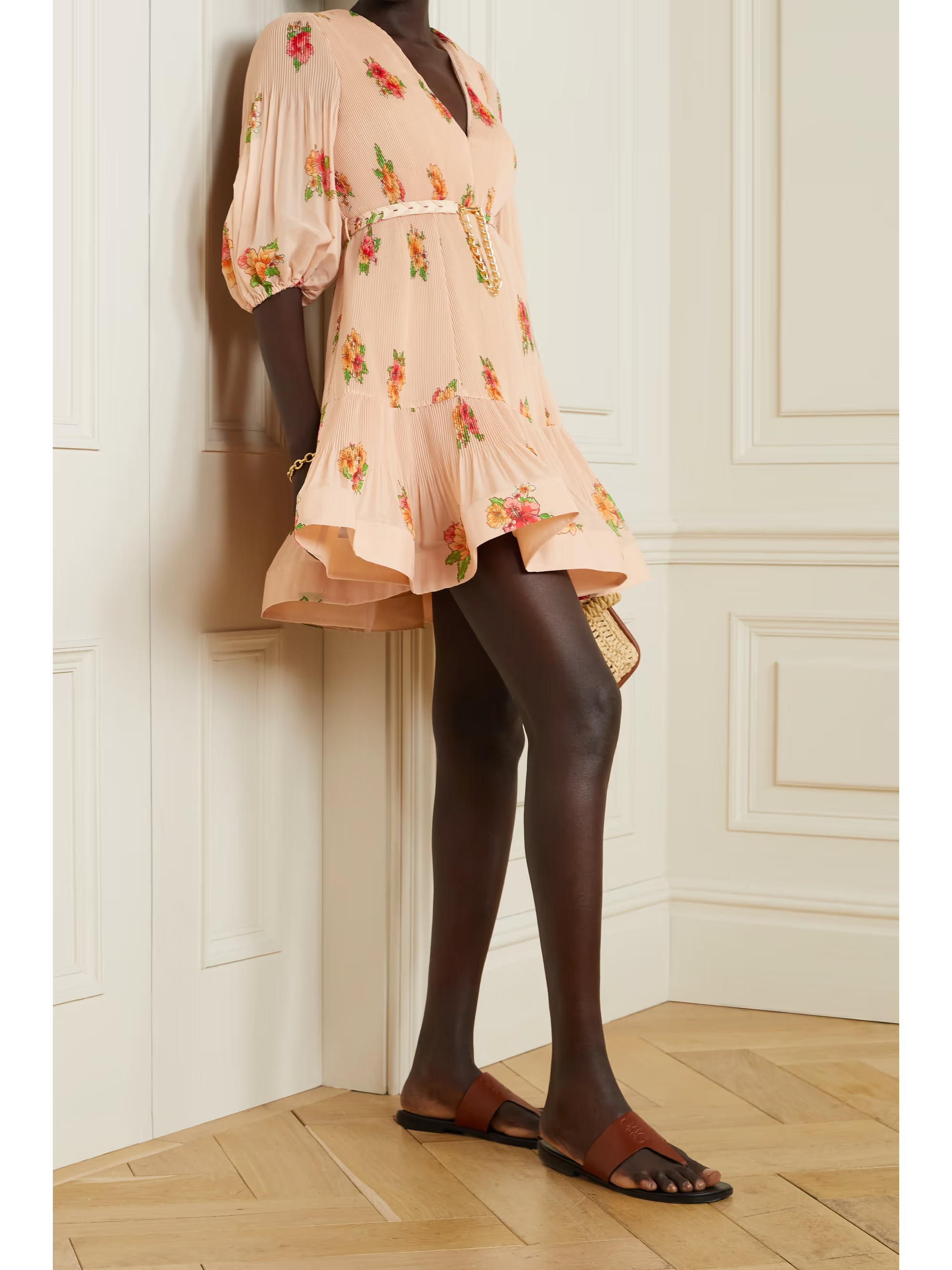 Pink Belted floral-print plissé-organza mini dress | ZIMMERMANN | NET-A-PORTER | NET-A-PORTER (US)