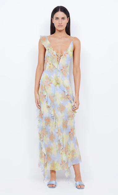 COURTNEY FRILL MAXI DRESS - BLUE BLOSSOM | Bec & Bridge (Global)