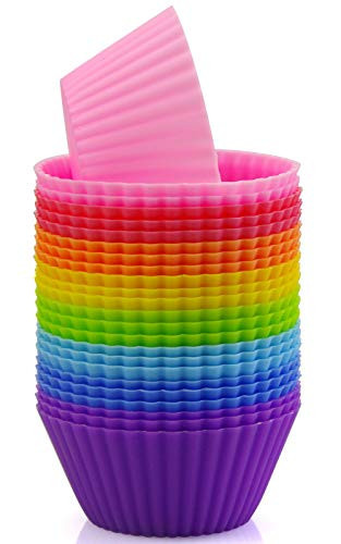 Mirenlife Silicone Cupcake Liners Reusable Silicone Baking Cups Nonstick Muffin Molds Easy Clean Silicone Muffin Liners, 24 Pieces in 8 Rainbow Colors | Amazon (US)