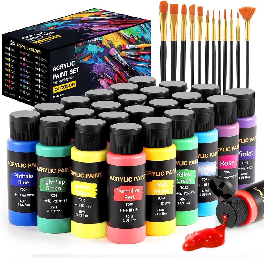Acrylic Paint Set with 12 Art Brushes, 24 Colors (2 oz/Bottle) Acrylic Paint for Painting Canvas,... | Amazon (CA)