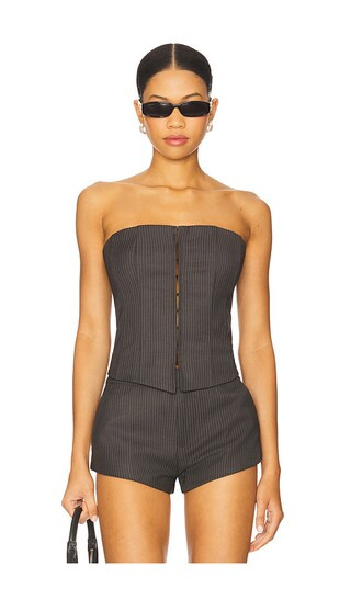 The Addison Top in Grey Pinstripe | Revolve Clothing (Global)