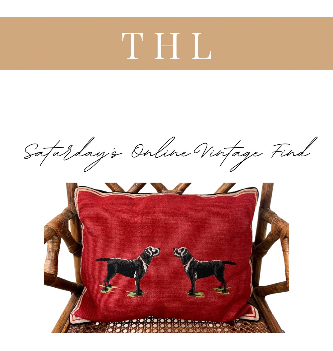 Saturday’s Online Vintage Find: Black Lab Needlepoint Velvet Pillow $125 shipped