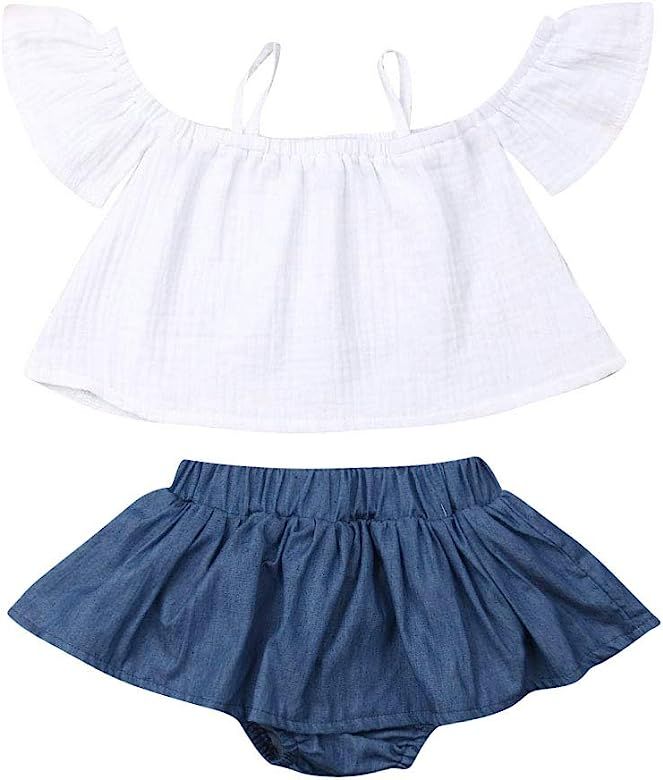 Toddler Baby Girls Halter Ruffle Flying Sleeve Shirt Tops Skirt Short Pant | Amazon (US)