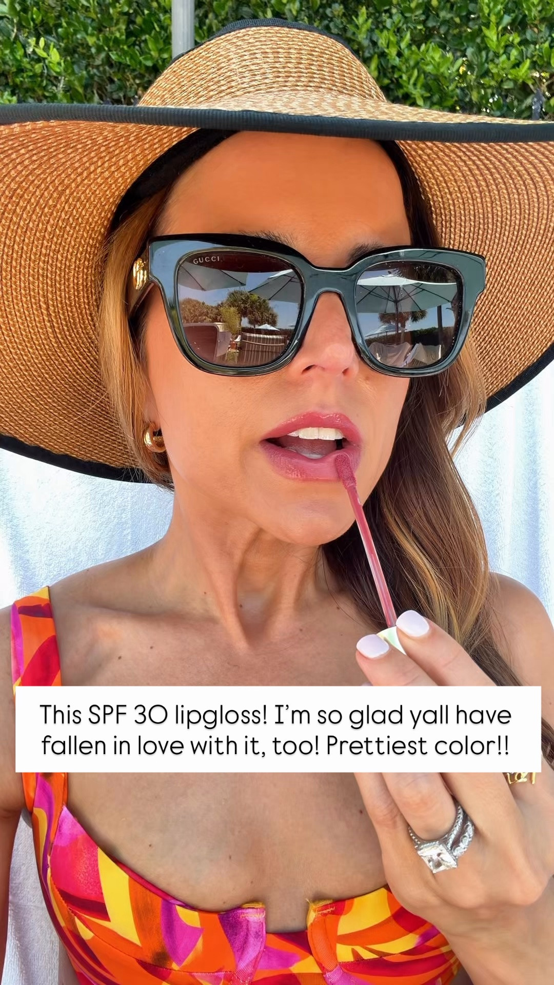I love this SPF 30 lipgloss in color camillia!I always bring this to the beach and the pool! I love these Gucci sunglasses and my packable UPF 50+ hat! XS in Vetchh bikini.

#LTKSwim #LTKBeauty #LTKTravel